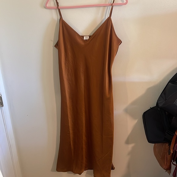 Wilfred Only Slip Midi Dress Mustard Copper Satin - Picture 5 of 8